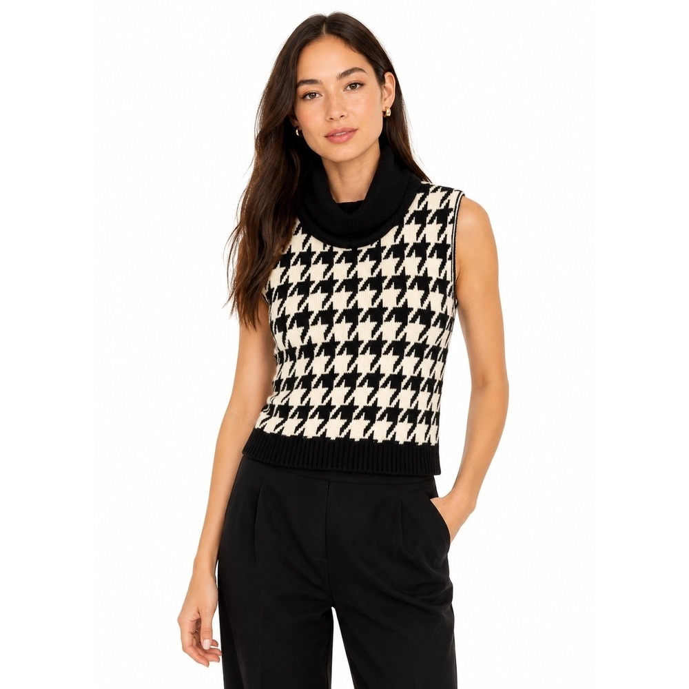 100% Cashmere Anthropologie Central Park West Vest Houndstooth Sweater Medium